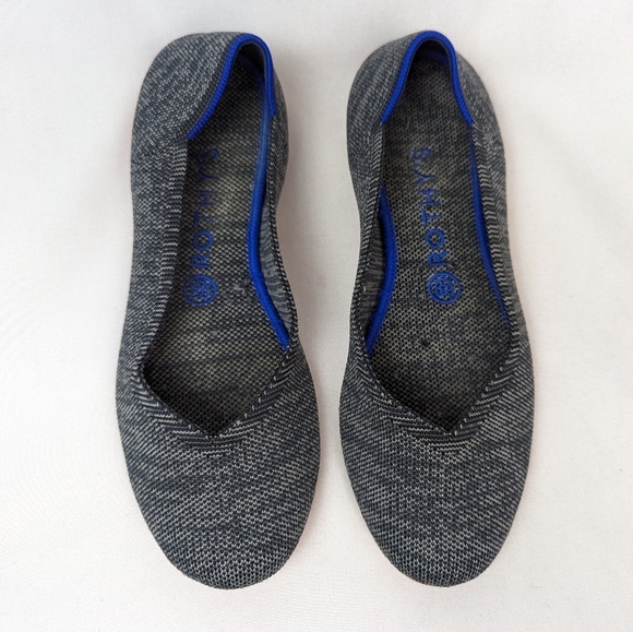 Rothys 8.5 Birdseye Charcoal Gray Round Toe Flats Halo Pink Sole Washable Comfy - Picture 2 of 10